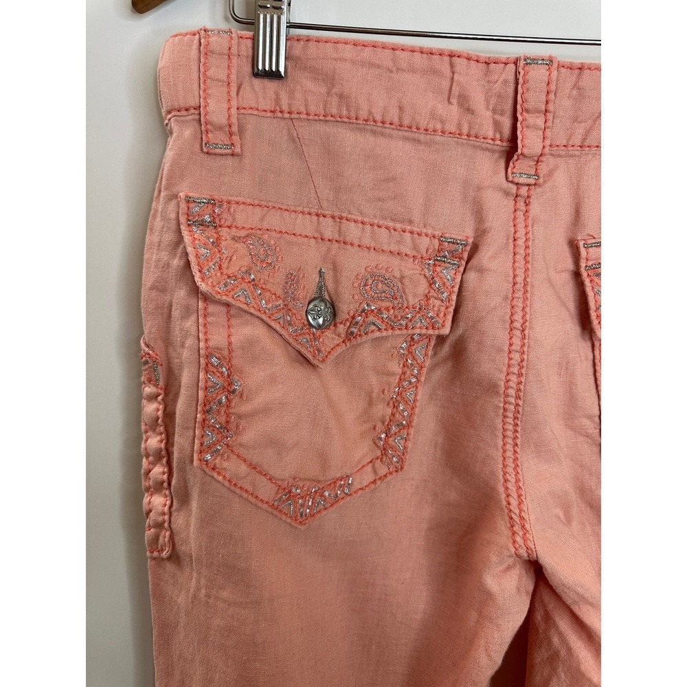 Miss Me Cargo 100% Linen Wide Leg Mid Rise Pant Coral Pink Large Lagonlook Beach - Picture 11 of 14